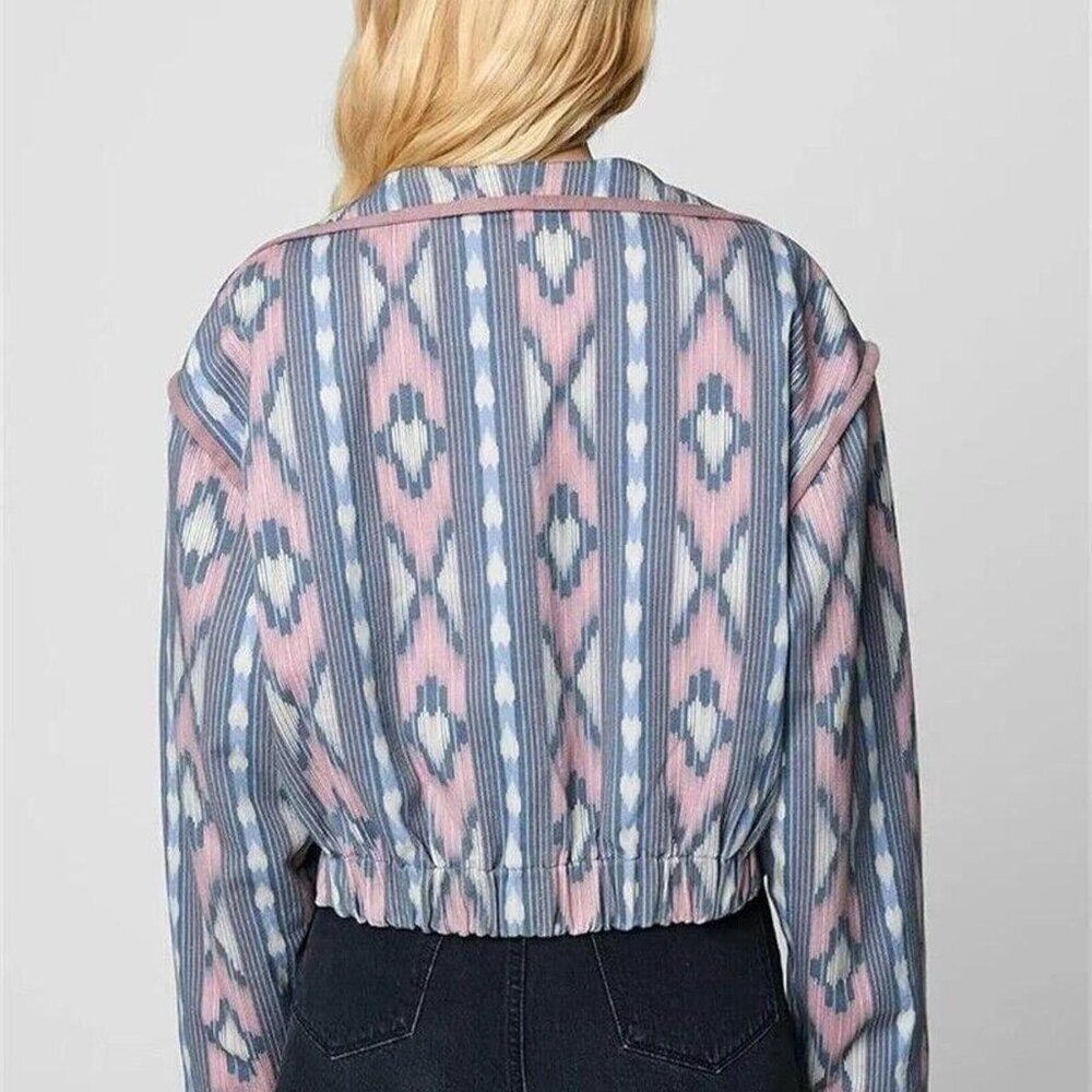 BLANKNYC Cropped Jacket L in Open Sky NWT Pink Black Boho Aztec - Picture 2 of 10